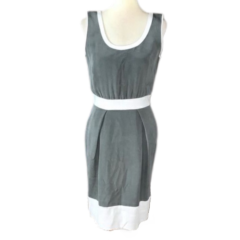 Lafayette 148 Silk Gray & Cream Color-block Dress